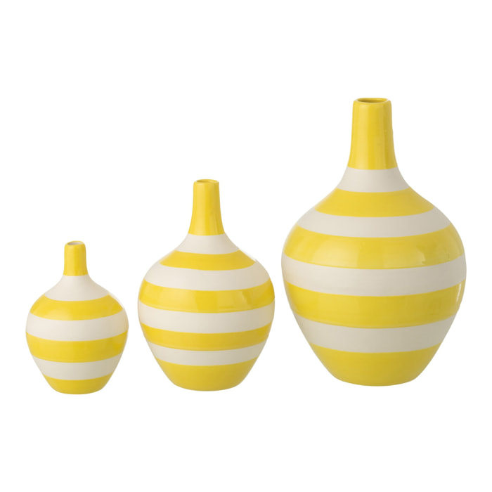 J-Line Vase Ligné - Porcelaine - blanc/jaune -  set de 3