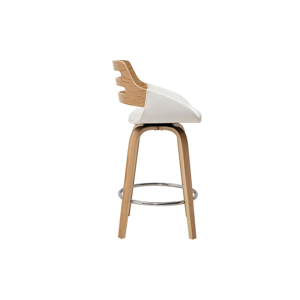 Tabourets de bar scandinaves pivotants blancs et bois clair H65.5 cm (lot de 2) PERNIK