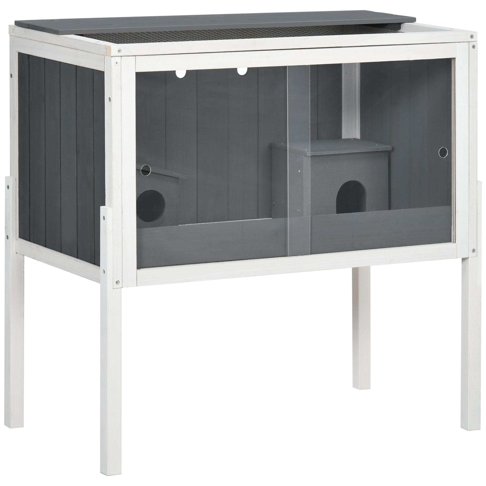 Jaula para Hámster de Madera 82x45x81 cm Casa para Roedores con 2 Puertas de Acrílico Estante Extraíble 2 Casitas para Animales Pequeños Gris Oscuro