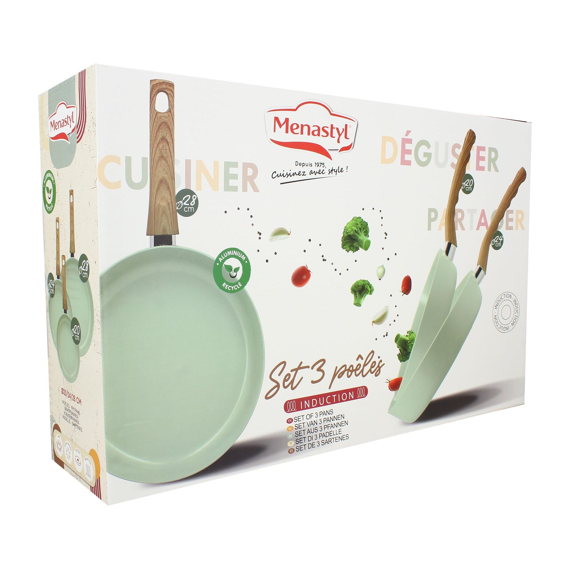 Lot de 3 poêles revêtement céramique céladon - tous feux CELADON