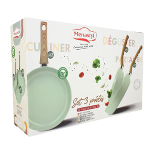 Lot de 3 poêles revêtement céramique céladon - tous feux CELADON