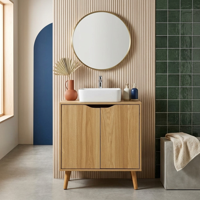 Meuble sous lavabo vintage décor bois NEPAL