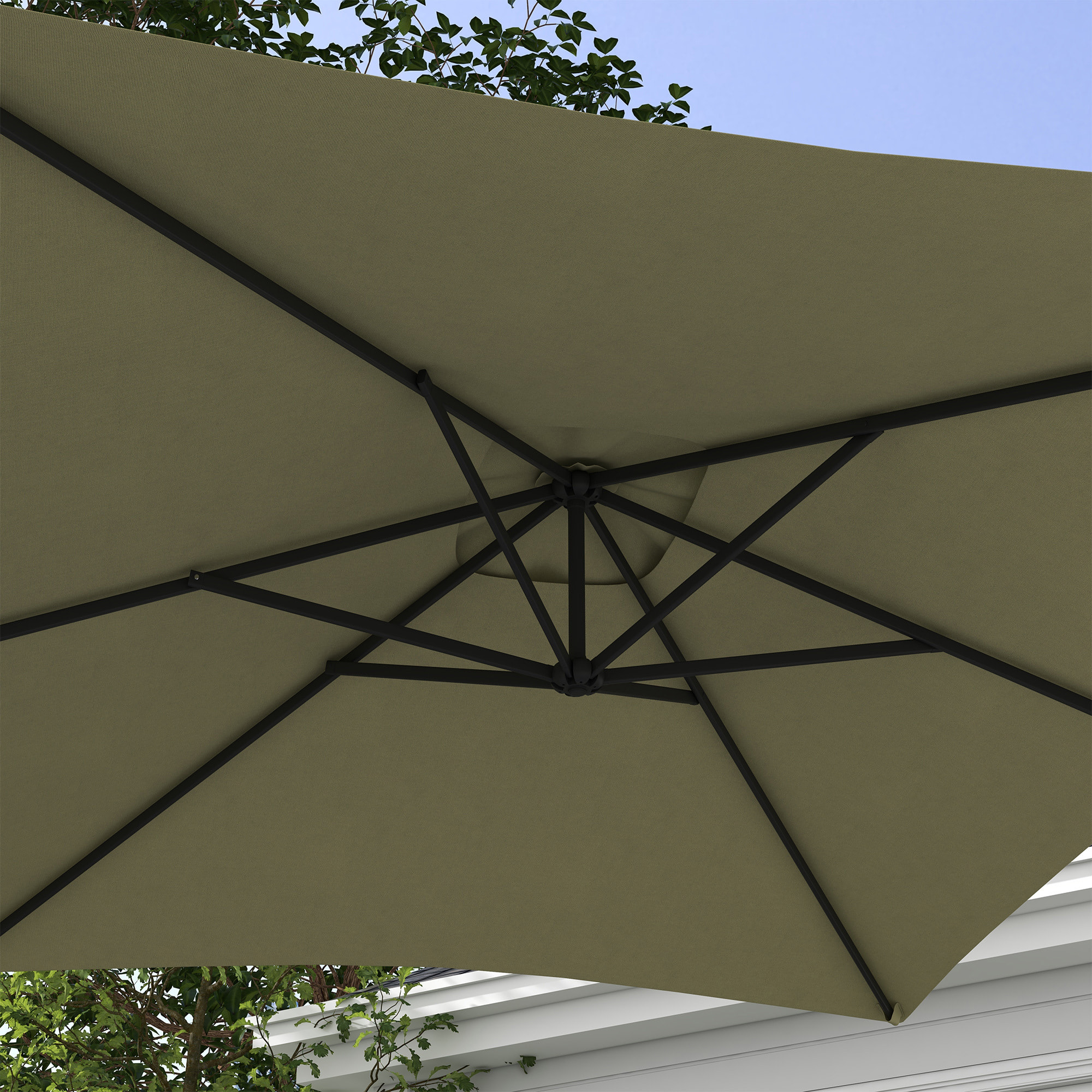 Parasol Excéntrico 294x193 cm Sombrilla de Jardín con Base Cruzada y Manivela Impermeable Protección UV Sombrilla para Terraza Patio Beige