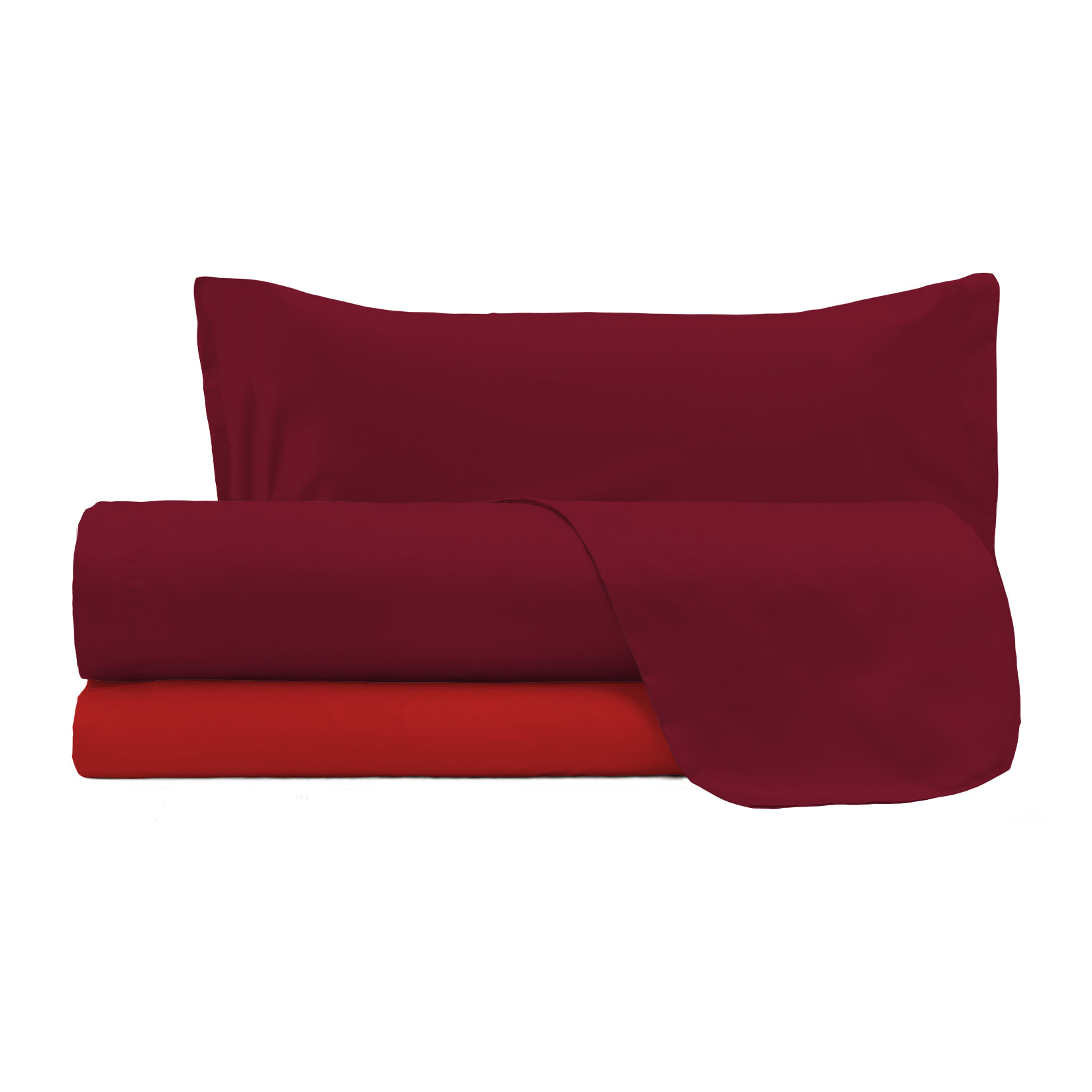 COMPLETO LETTO NATURAL COLOUR MADE IN ITALY COTONE-ROSSO/BORDEAUX PIAZZA E MEZZA