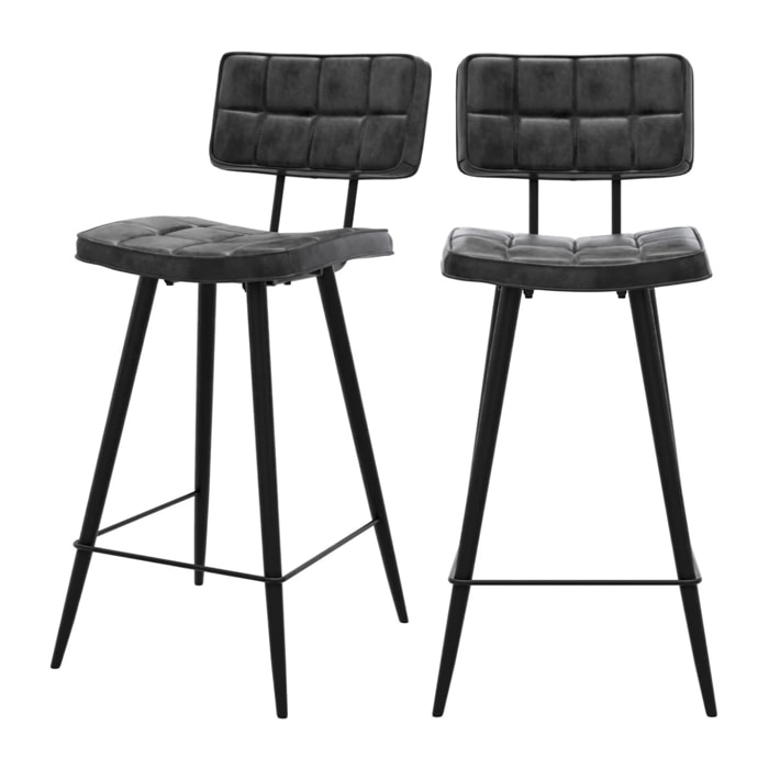 Lot de 2 chaises pour îlot central 66 cm capitonnée gris/noir - Texas