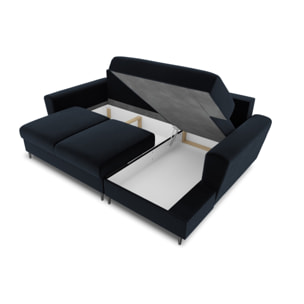 Canapé d'angle droit convertible avec coffre de rangement "Kyoto" 4 places en velours bleu foncé