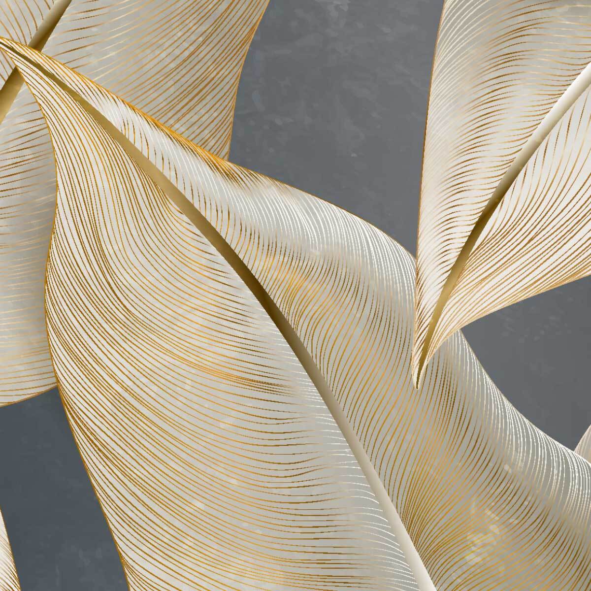 Papier peint feuillage doré élégant fond gris minéral Intissé