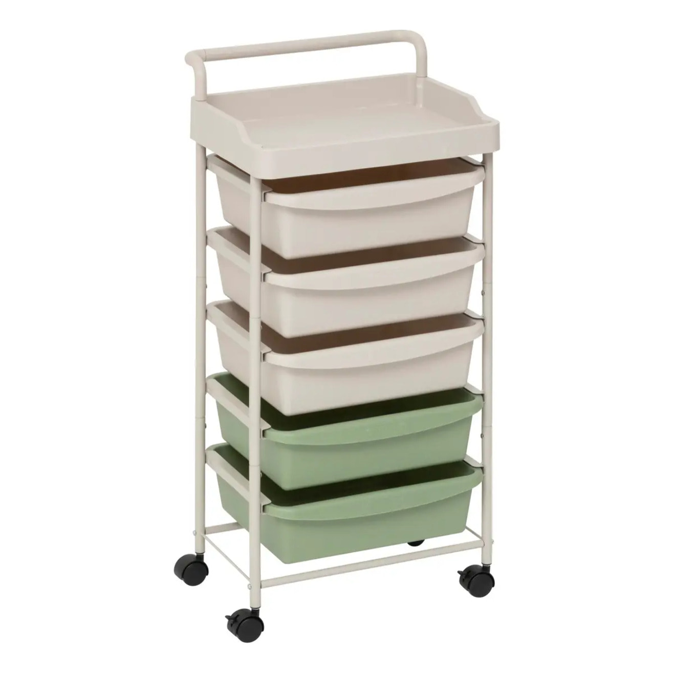 Tour rangement 5 tiroirs Deskolor avec roues beige et vert