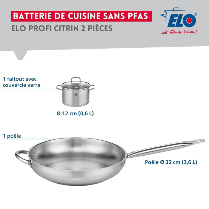 Ensemble de 1 Poêle de cuisson 32 cm et 1 faitout 12 cm Elo Profi Citrin