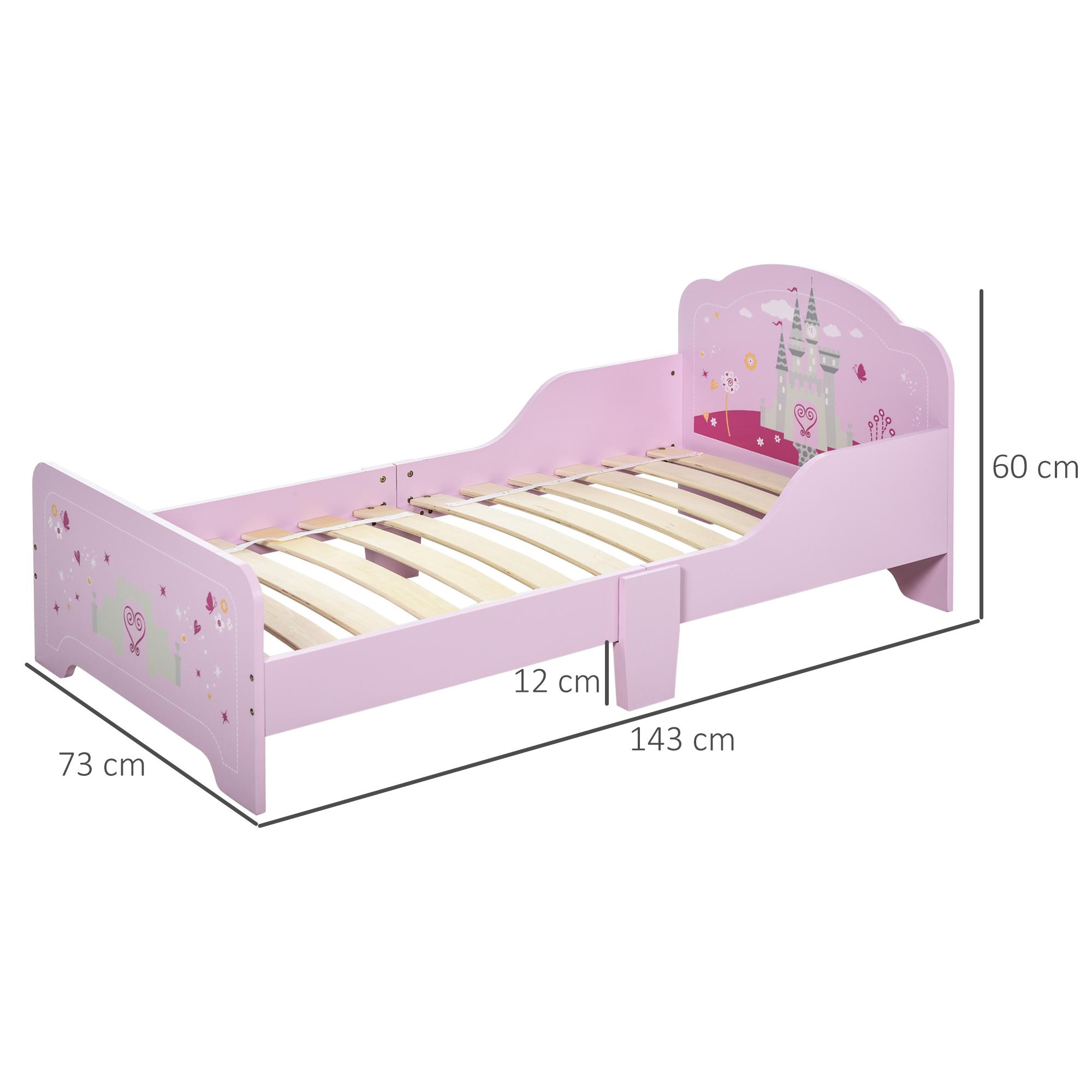Lit enfant - lit d'enfant design princesse motif château - sommier à lattes inclus - MDF contre-plaqué rose