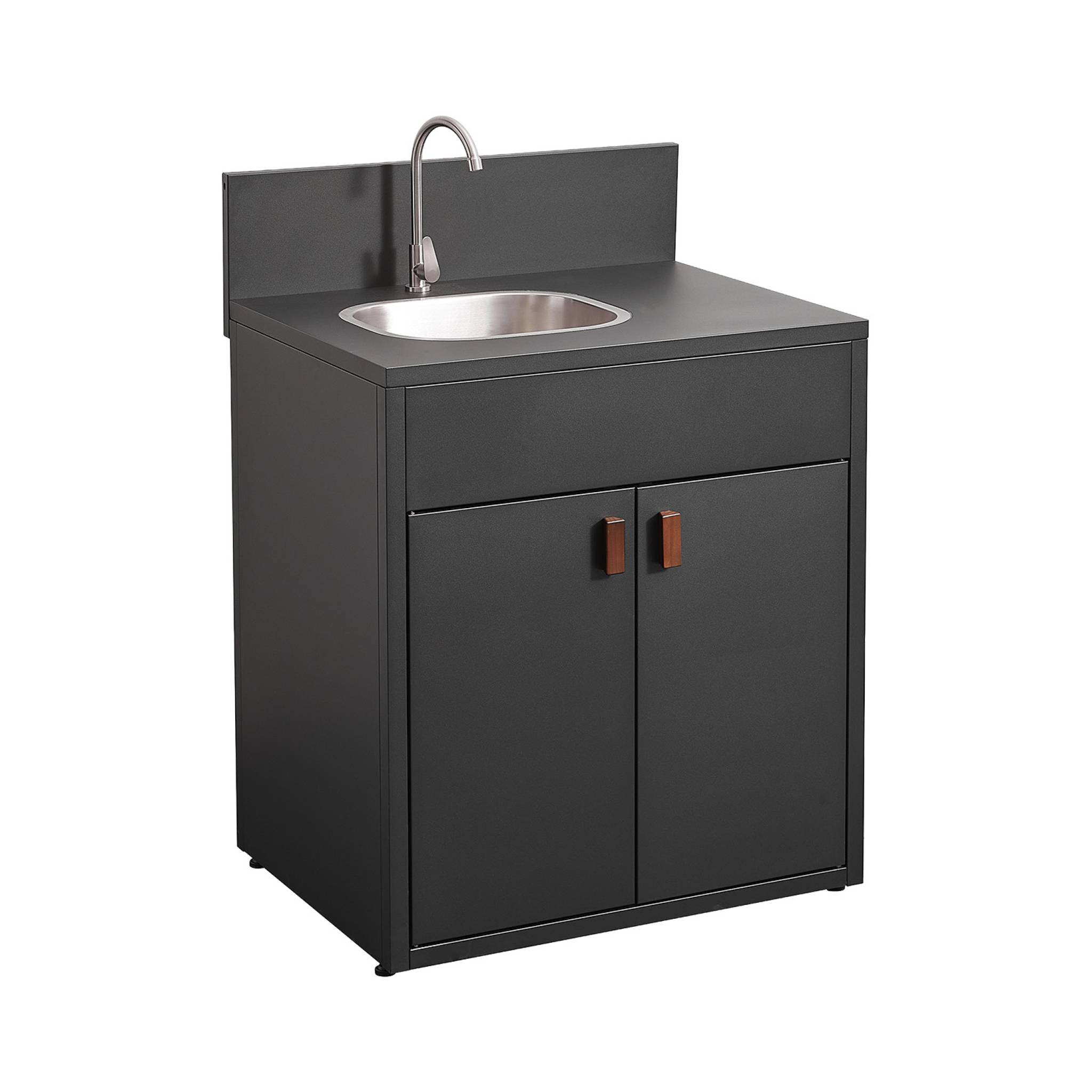 Cuisine extérieure acier évier et 2 portes L80cm noir - Thira