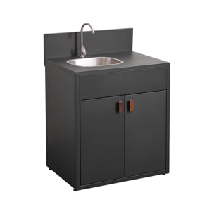 Cuisine extérieure acier évier et 2 portes L80cm noir - Thira