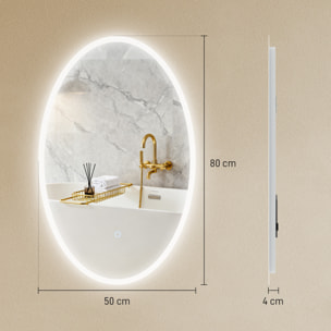 Miroir salle de bain LED design ovale 50 x 80 cm anti-buée dimmable tactile réglable verre trempé
