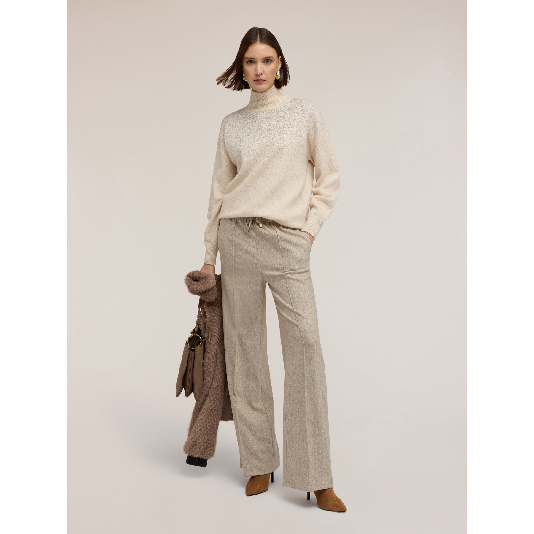 Motivi - Pantaloni palazzo in flanella - Beige