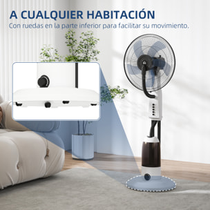 Ventilador Silencioso con Nebulización 90W, Ventilador de Pie de 120cm con 3 Velocidades, Oscilación de 70°, Cabezal Ajustable, Depósito de Agua de 2,8L, Blanco
