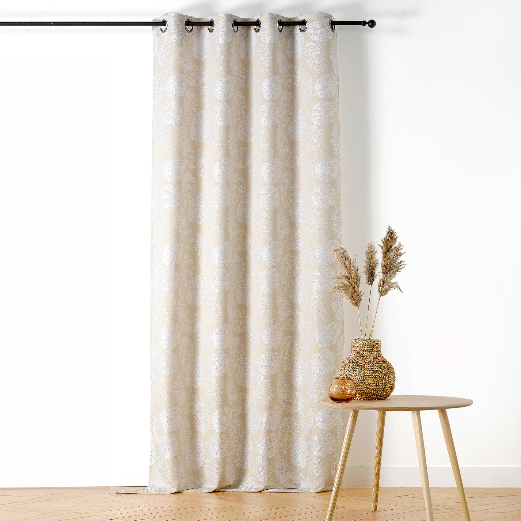 Rideau à Oeillets Motif Feuillage avec Relief - Blanc