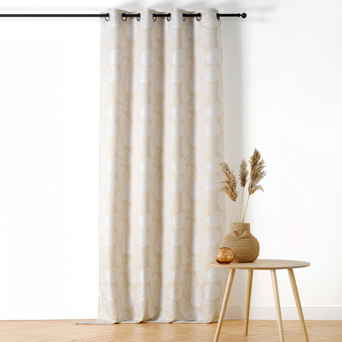 Rideau à Oeillets Motif Feuillage avec Relief - Blanc