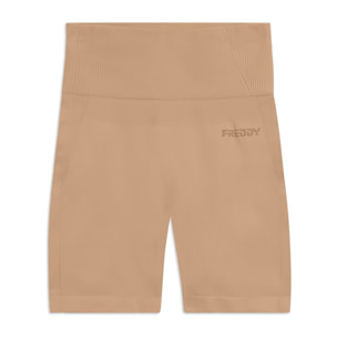 Leggings Corti Seamless con Vita Alta e Inserti in Costina