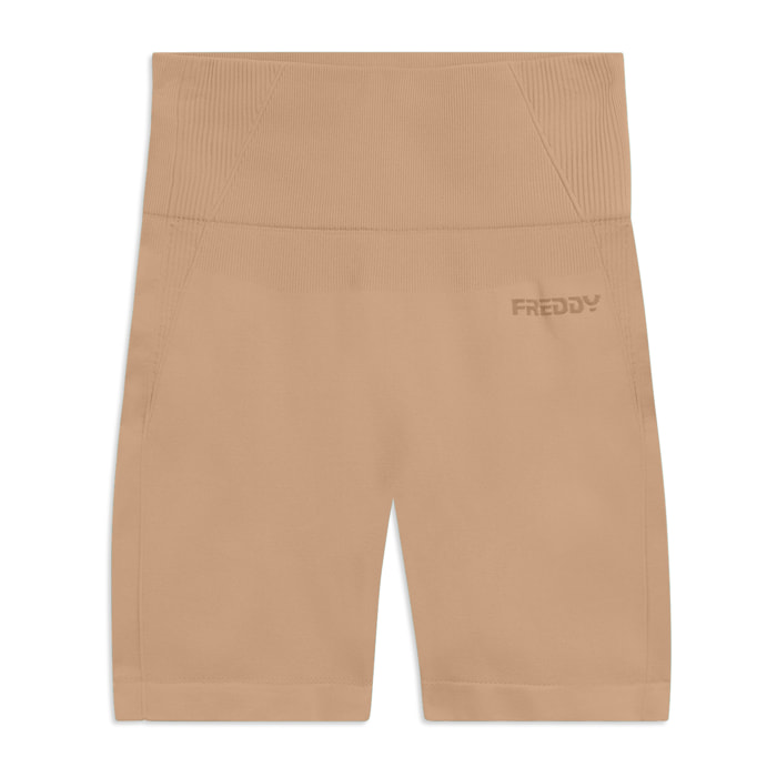 Leggings Corti Seamless con Vita Alta e Inserti in Costina