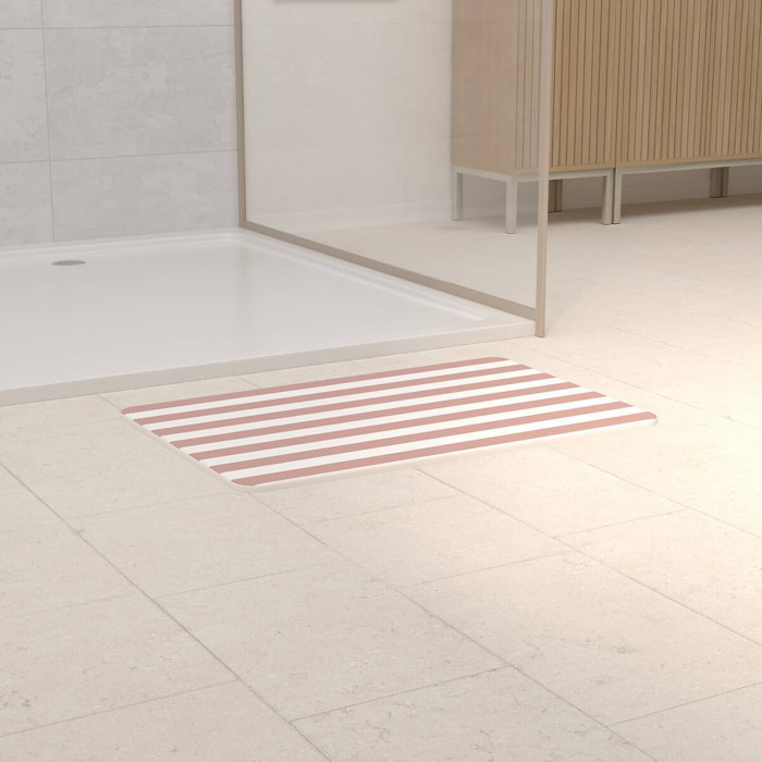 Tapis de bain Strio 39x60cm rayures rose en diatomite