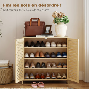 Meuble à chaussures 2 portes persiennes 3 étagères réglables bambou