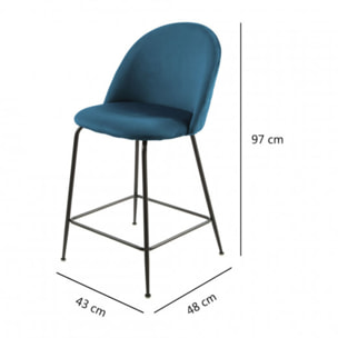 Lot de 2 chaises de bar en velours avec piètement en métal noir - CLEA