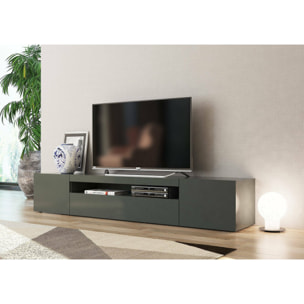 Mobile porta TV Amore, Credenza bassa da soggiorno a 3 ante, Base porta televisione, 100% Made in Italy, cm 200x40h37, Antracite lucido