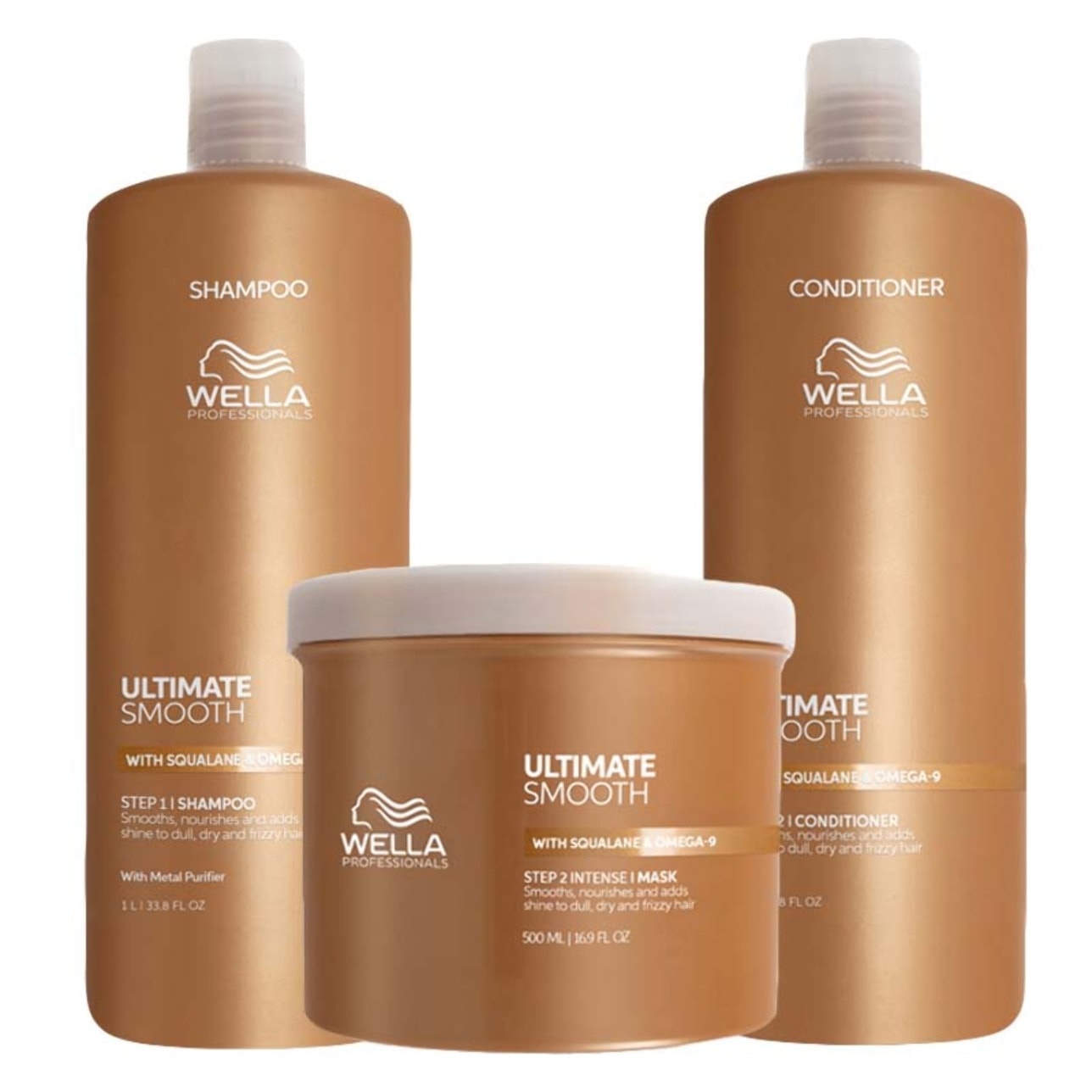 WELLA Kit Ultimate Smooth Step 1 Shampoo 1000ml + Step 2 Intense Mask 500 + Step 2 Conditioner 1000ml