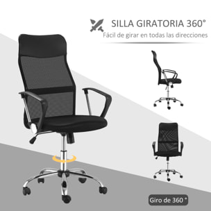 Silla de Oficina con Rueda de Malla PVC 57x56x114 124cm Negro