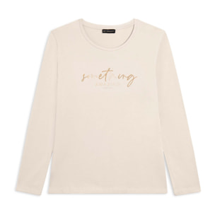 T-shirt a maniche lunghe con scritta “Something Amazing”