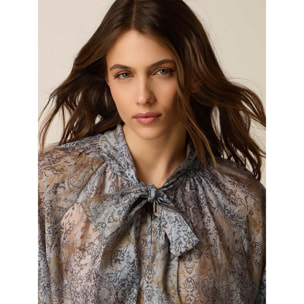Oltre - Blusa fantasia con fiocco - Azzurro