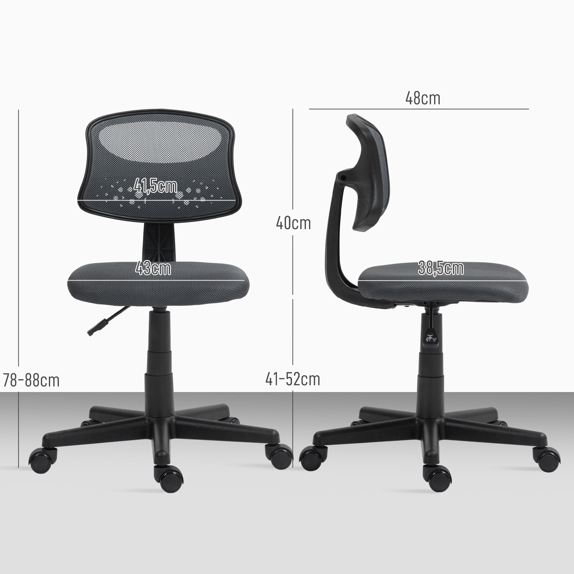 Silla de Oficina sin Brazos Silla de Escritorio Giratoria con Respaldo de Malla Transpirable Altura Ajustable Silla de Despacho Carga 120 kg Gris