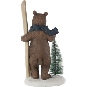 J-Line figurine Ours Arbre + Ski - polyrésine - mix - LED