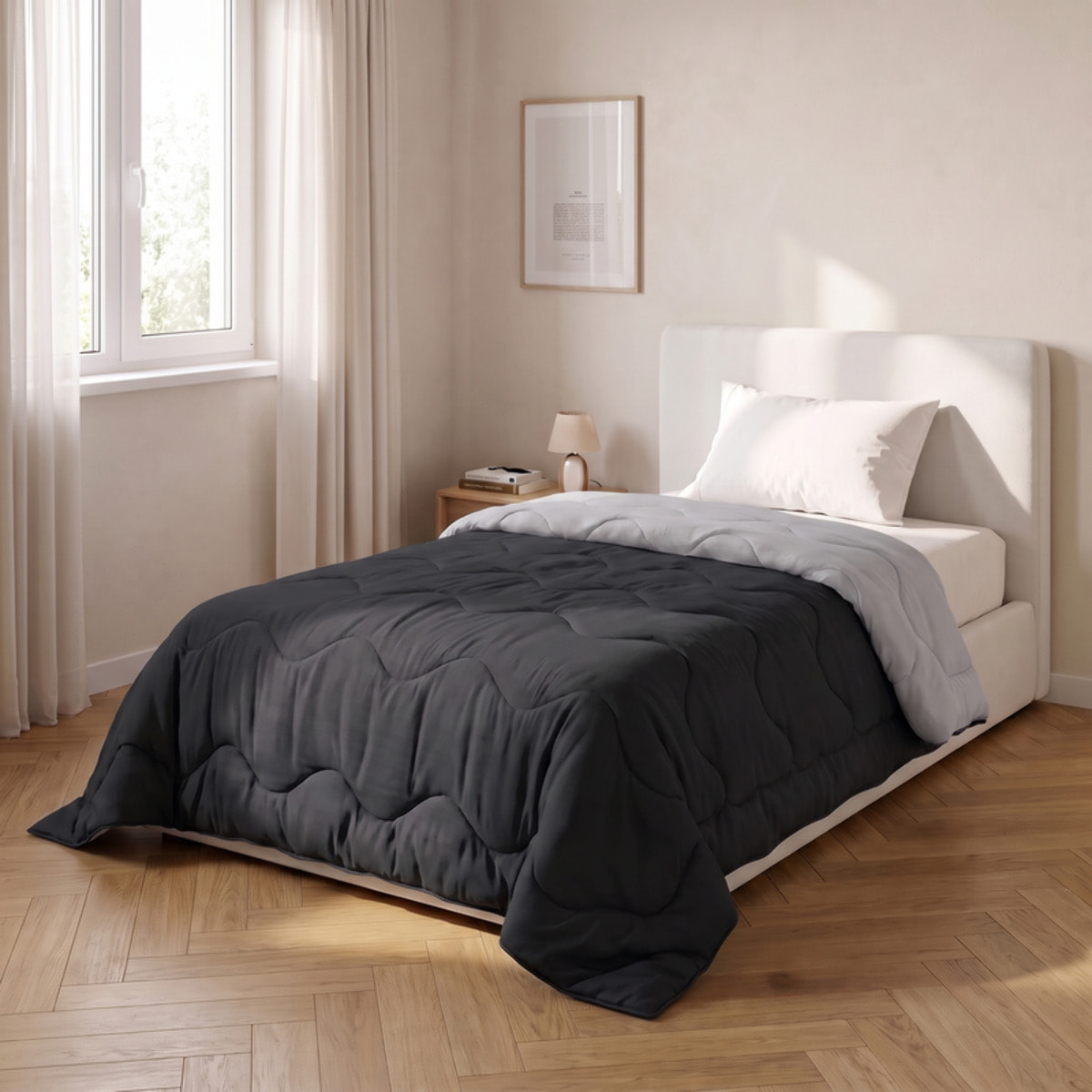 Trapunta invernale bicolor Made in Italy in microfibra di poliestere - Nero/Grigio