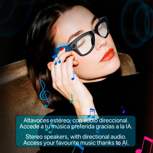 Gafas inteligentes M01 PRO, cámara con flash integrada de 8 MPX, control de música, inteligencia artificial, traducción de +100 idiomas en tiempo real.