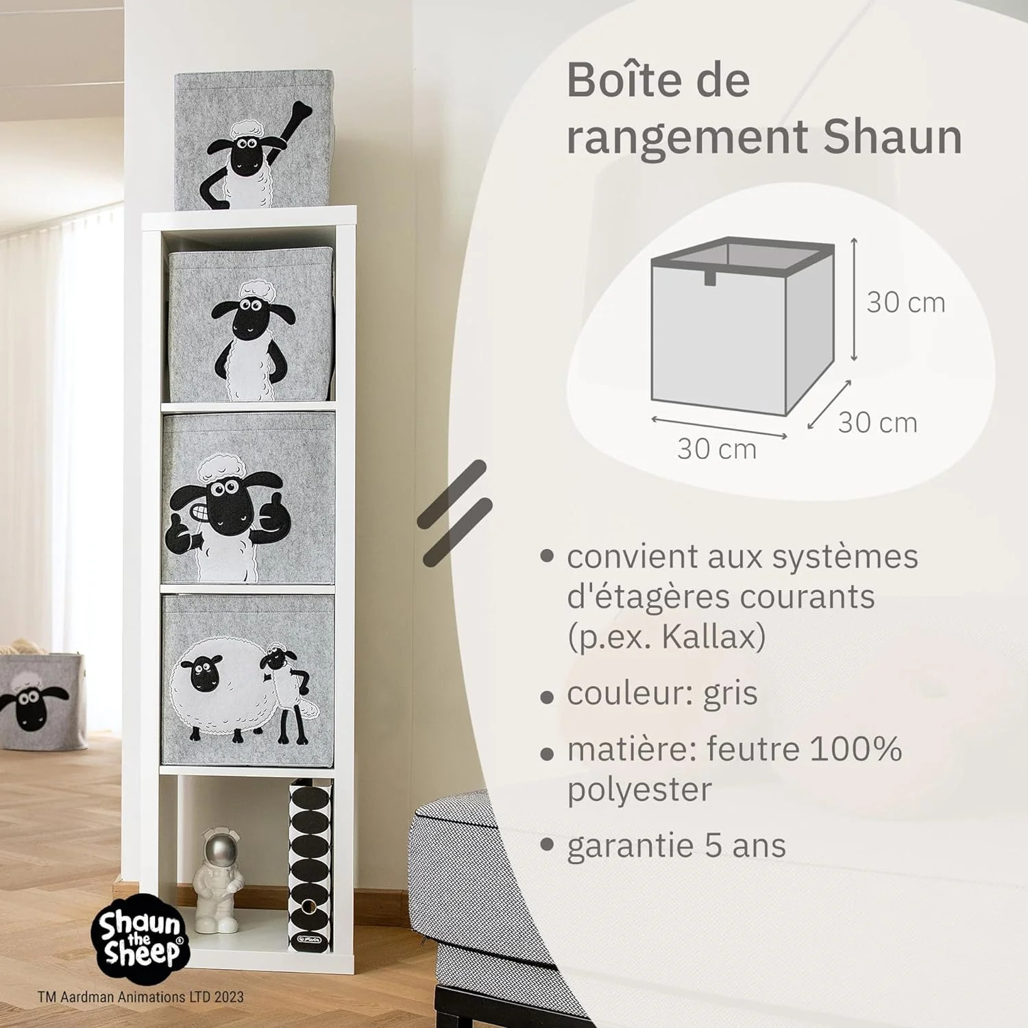 Boîte de rangement en feutre compatible Kallax Shaun poing levé Lifeney Shaun le mouton