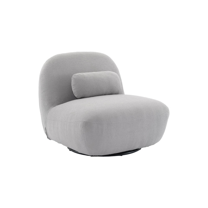 Fauteuil pivotant 360° en bouclette texturée gris clair. piètement en métal noir mat - SPINO