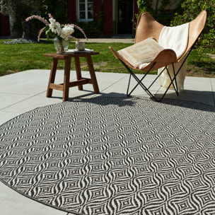 Moa- tapis d'extérieur rond noir à motif blanc