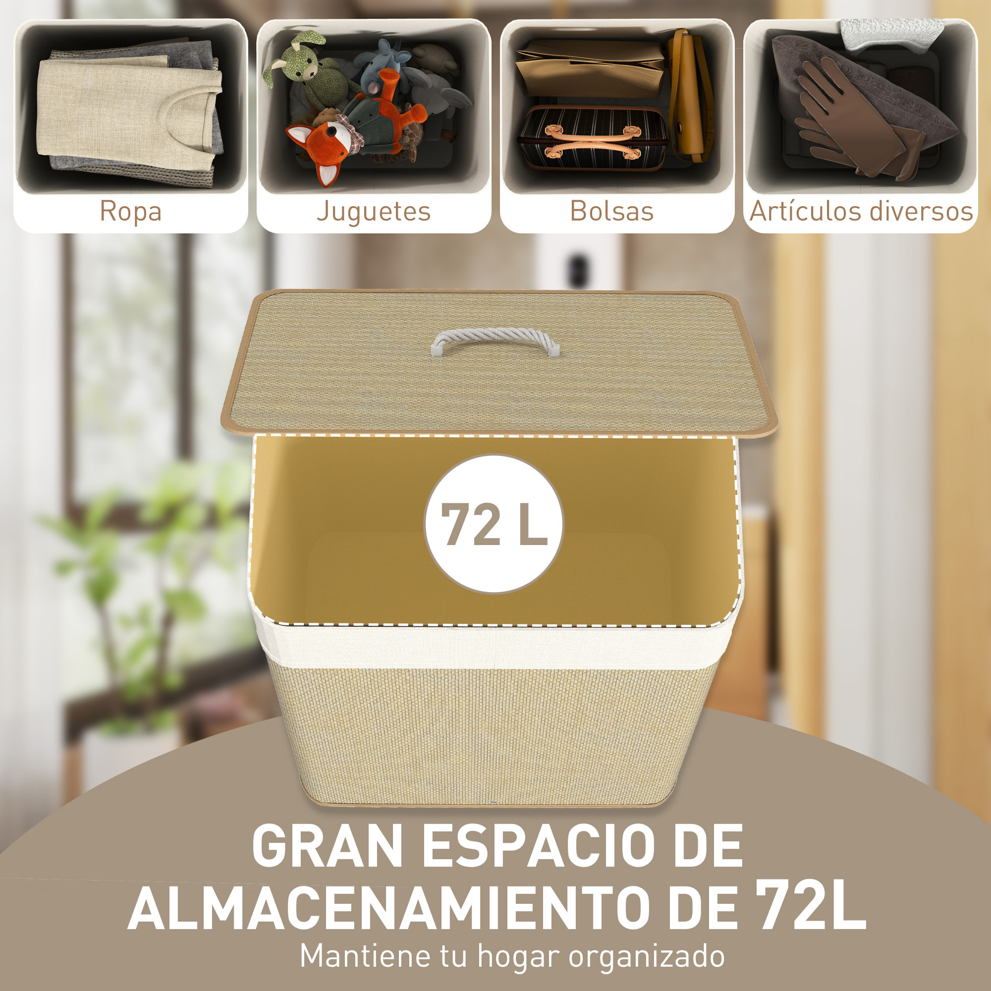 Cesto de Ropa Sucia con Tapa 100L Cesta Colada de Bambú con 2 Compartimentos Bolsa Interior Extraíble para Lavandería Dormitorio 52x32x63 cm Marrón