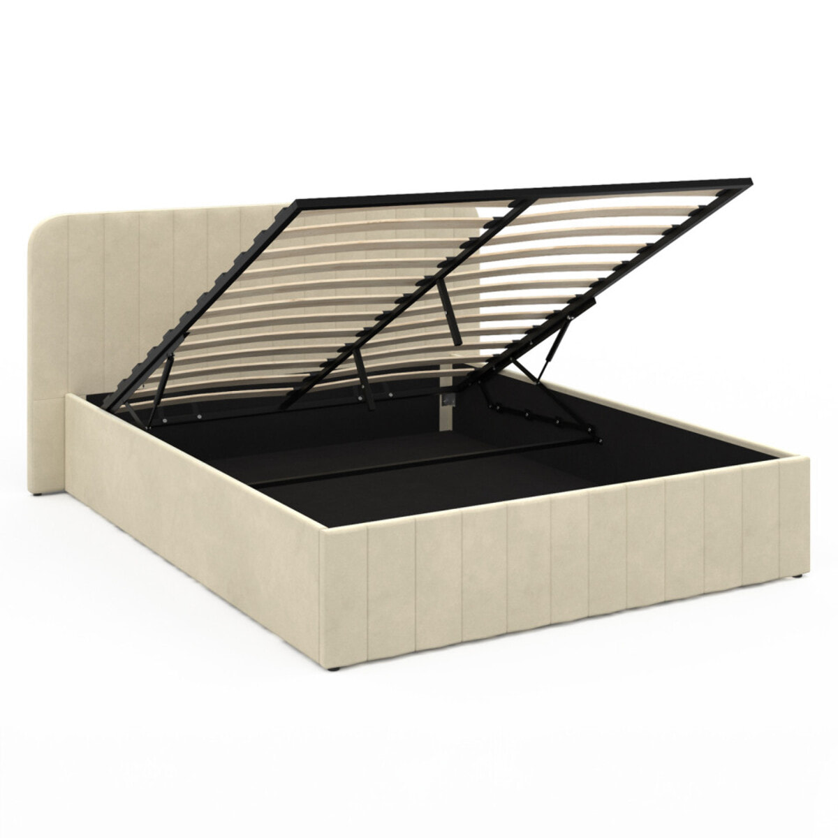Lit coffre Valentina avec sommier et tête de lit - Velours beige