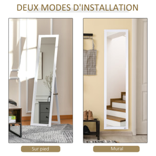 Miroir sur pied et mural rectangulaire dim. 37L x 48l x 152H cm blanc