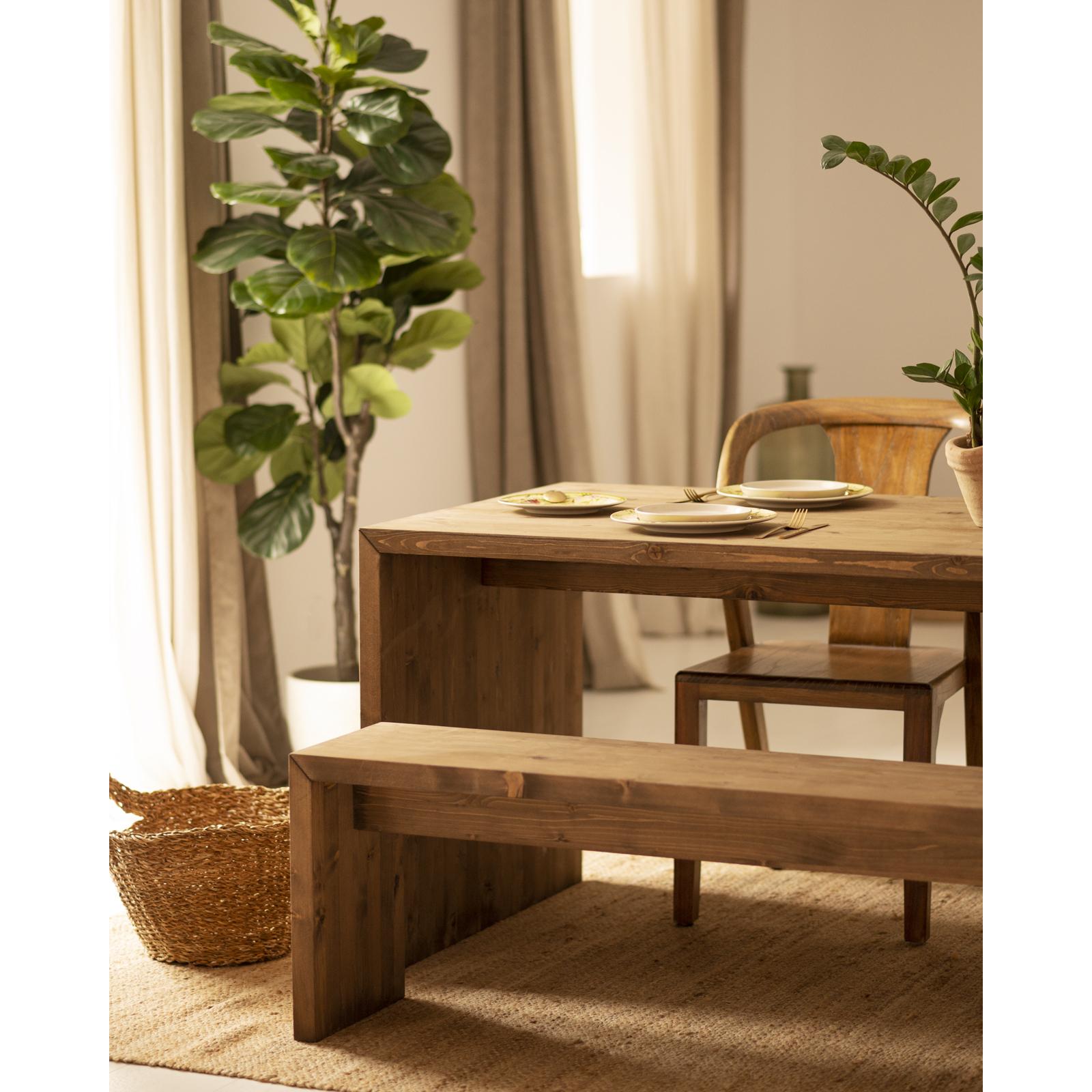 Pack table à manger et banc en bois massif ton noyer de différentes tailles