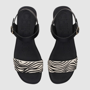 Sandalias de Piel - Negro - Tacón: Bajo