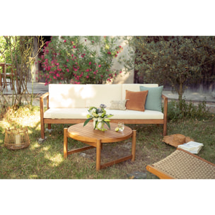 Canapé de jardin 3 places en bois massif et coussins déhoussables beige naturel L190 cm AKIS