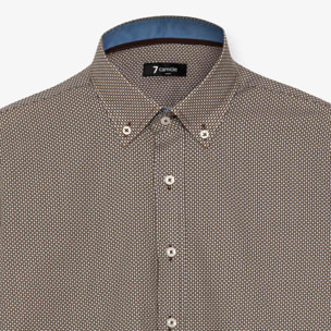camicia uomo 1 bottone button down slim Popeline Stampato Marrone/Bianco