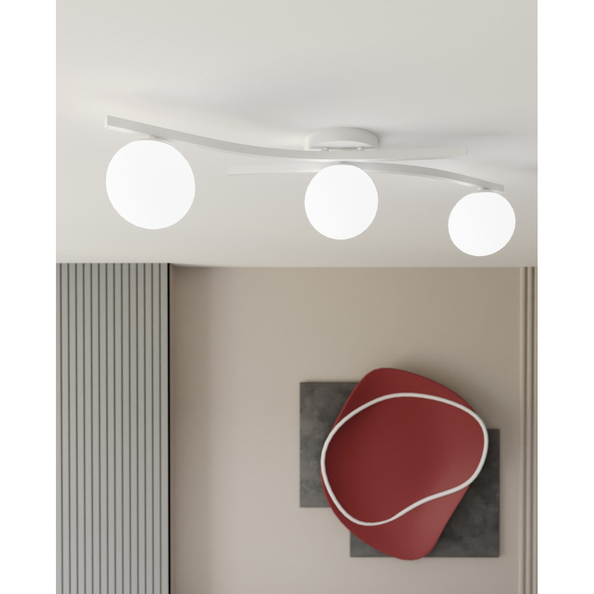 Lampada a sospensione Opus in acciaio bianco opaco e vetro opalino