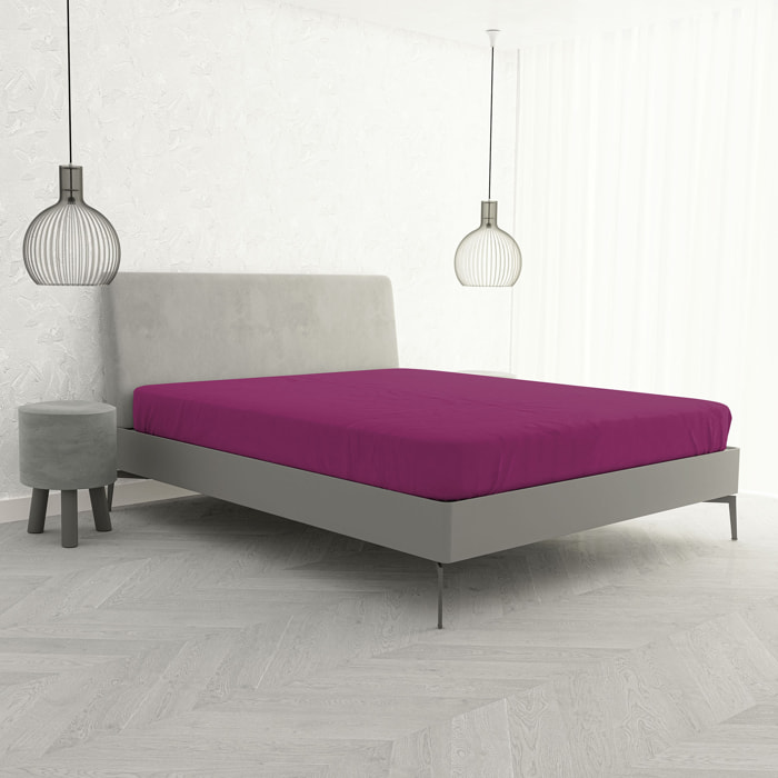 LENZUOLO SOTTO CON ANGOLI MAX COLOR, 100% Cotone, Made in Italy - FUCSIA