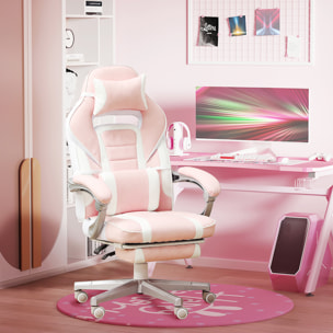 Chaise gaming inclinable réglable repose-pieds rétractable blanc rose pâle