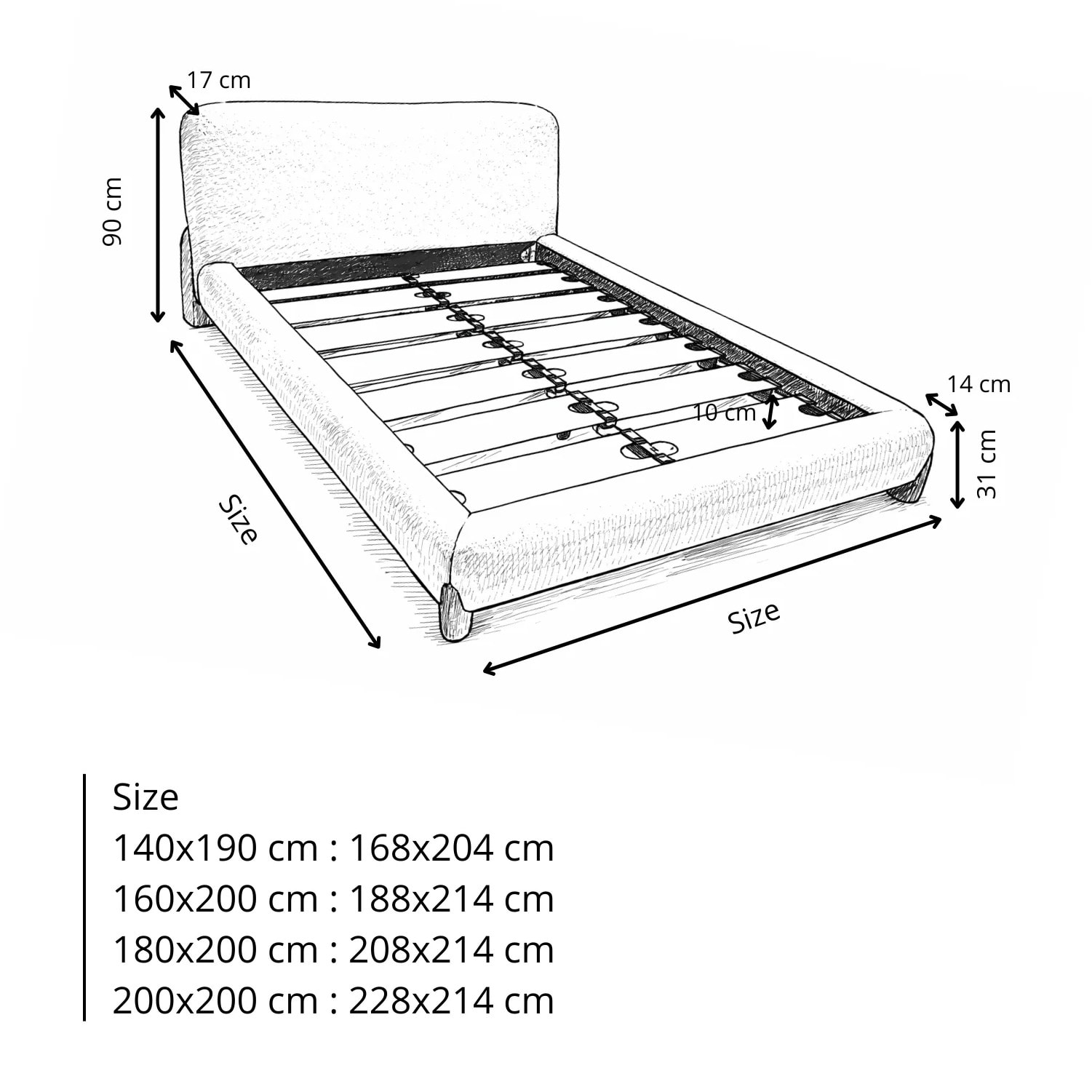 Lit Capucine avec tête de lit en tissu feutrine gris