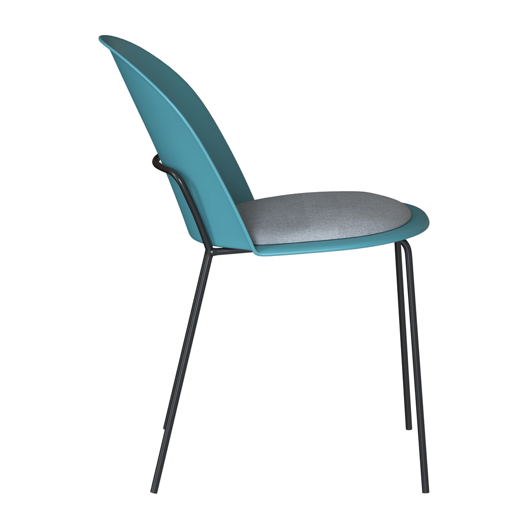 Lot de 2 chaises bleues en plastique, tissu gris et pieds en métal - Lulu